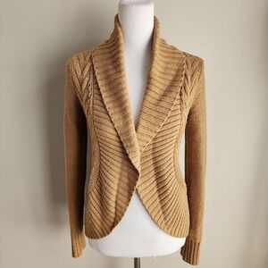 Mossimo Cable Knit Cardigan Womens XS Caramel Camel Open Front Luxury‎ Classic